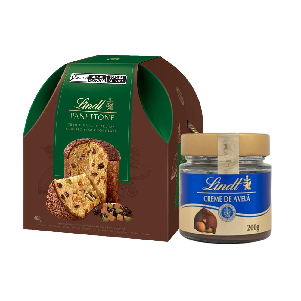 Panettone Frutas com Cobertura ao Leite 480g+ Creme de Avelã 200g